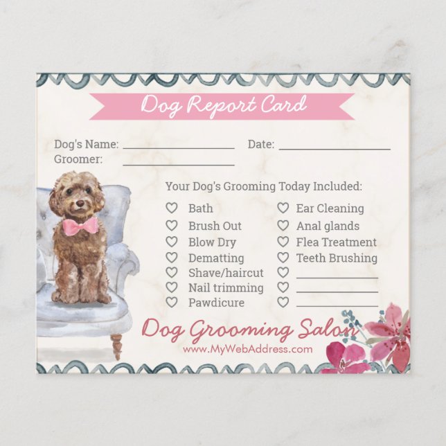 Adorable Custom Dog Grooming Report Card Flyer (Vorne)
