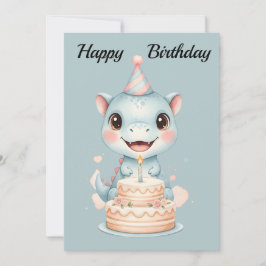 Adorable Cute Baby Blue Dinosaur Birthday Card Feiertagskarte