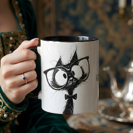 Adorable Cute Nerd Cat with Glasses Mug Tasse