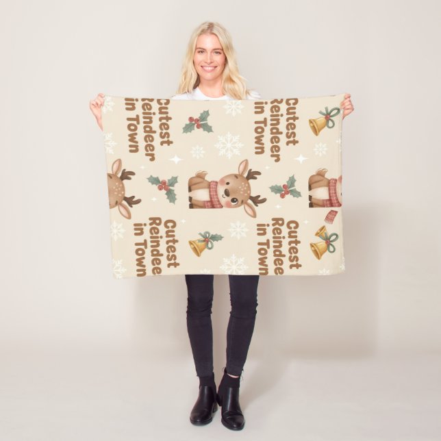 Adorable Cutest Reindeer in Town Woodland X-mas Fleecedecke (Beispiel)