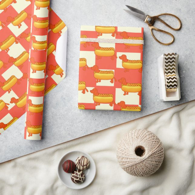 Adorable Dackel Hot Dog Geschenkpapier (Kunsthandwerk)