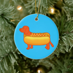 Adorable Dackel Hot Dog Keramik Ornament
