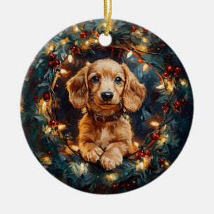 Adorable Dackel Hund Weihnachtsbaumleuchten Keramik Ornament