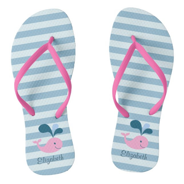 Adorable Delphine , Personalisierte blaue Streifen Flip Flops (Fußbett)