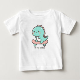 Adorable Dino auf der Skateboard Personalisierter  Baby T-shirt
