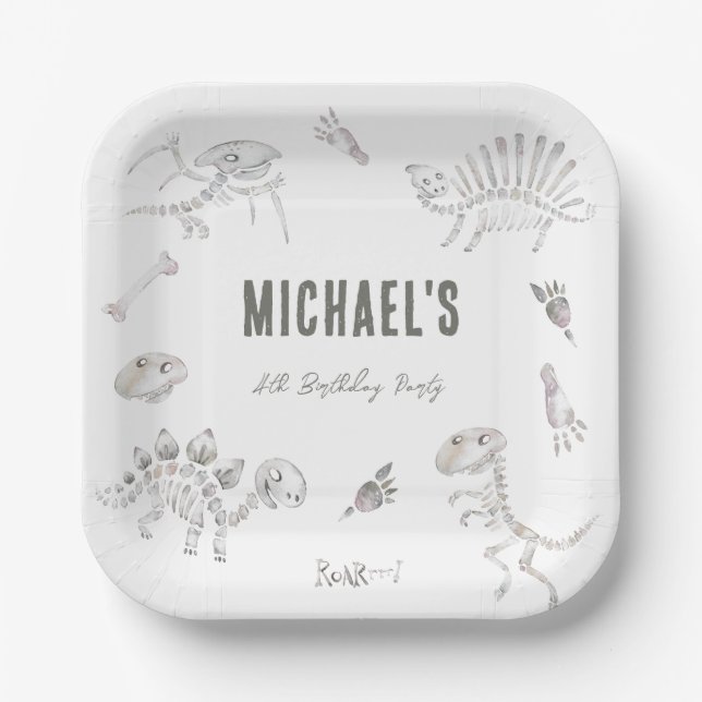 Adorable Dino Dig Birthday Pappteller (Vorderseite)