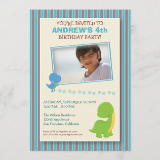 Adorable Dinosaur Geburtstagsparty Invite (Aqua) Einladung