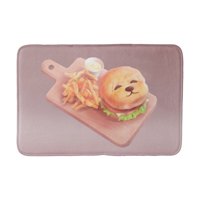 Adorable Dog Face Burger mit Fries Badematte (Vorderseite)