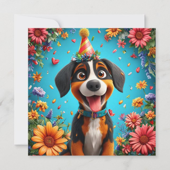 Adorable Dog feiert Geburtstagsparty Einladung (Vorderseite)