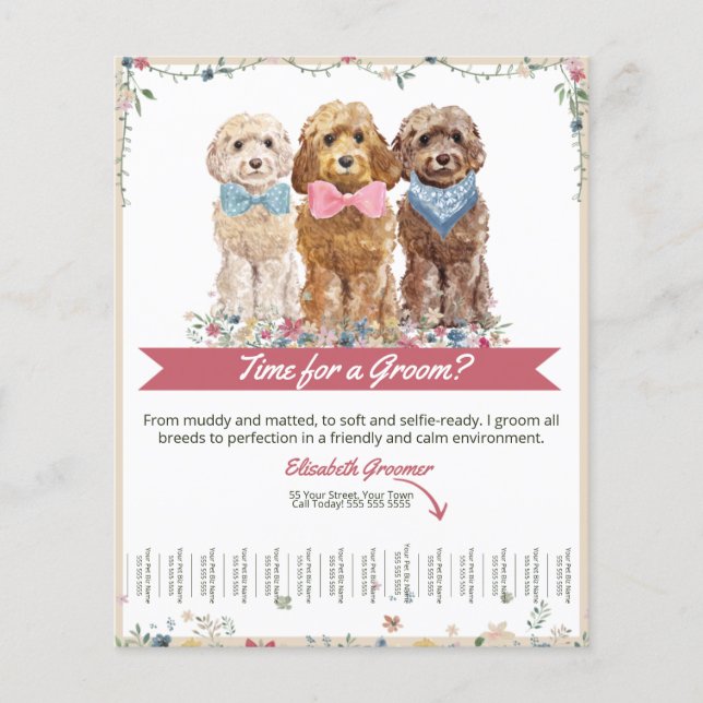 Adorable Dog Groomer Tear Sheet Flyer (Vorderseite)