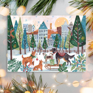 Adorable Dogs Pet Dog Lover Christmas City Park Feiertagspostkarte