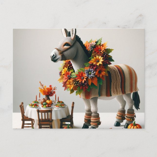 Adorable Donkey-Erntedank Postkarte (Vorderseite)