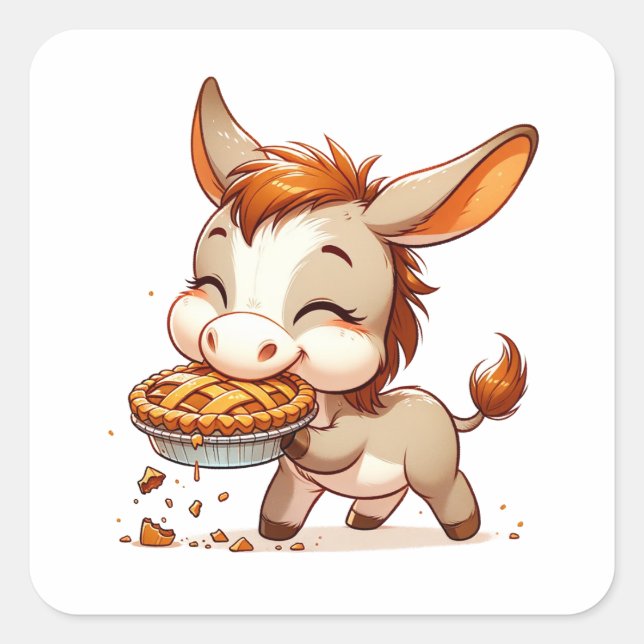 Adorable Donkey Steals Pie Quadratischer Aufkleber (Vorderseite)