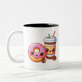 Adorable Donut & Coffee - Food Kawaii Art Zweifarbige Tasse