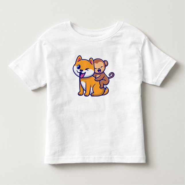 Adorable Dose and Monkey Cartoon Duo Kleinkind T-shirt (Vorderseite)