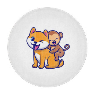 Adorable Dose and Monkey Cartoon Duo Schneidebrett