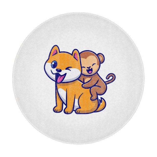 Adorable Dose and Monkey Cartoon Duo Schneidebrett (Vorderseite)
