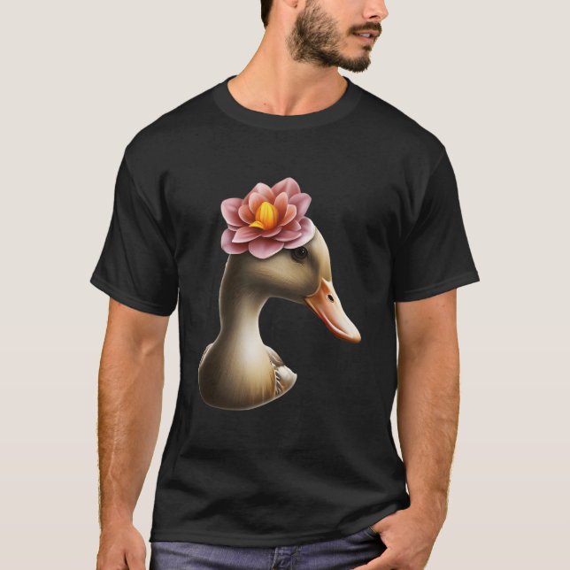 Adorable Duck With A Flower Beautiful Duck Flower T-Shirt (Vorderseite)