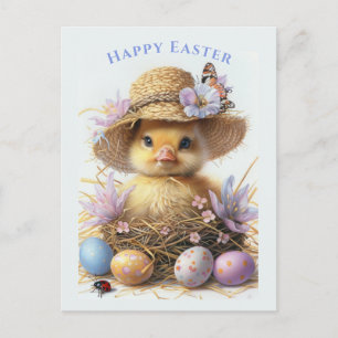 Adorable Duckling Strohhalm Ostereier Blume Postkarte