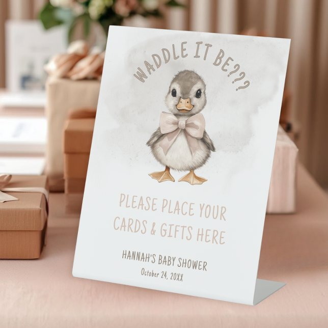 Adorable Duckling Waddle It Be Baby Shower Gift Sockelschild (Adorable Duckling Waddle It Be Baby Shower Gift Table Pedestal Sign)