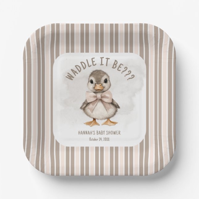 Adorable Duckling Waddle It Be Baby Shower Pappteller (Vorderseite)