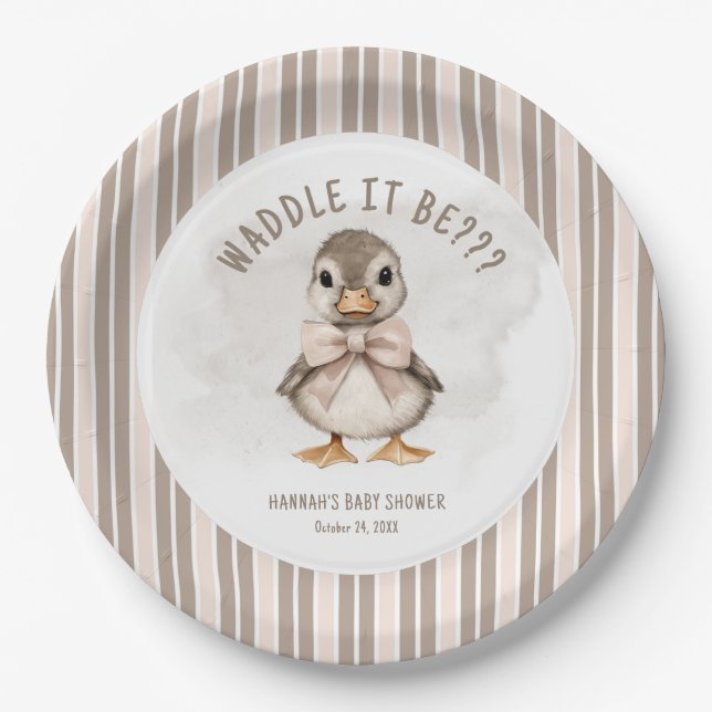 Adorable Duckling Waddle It Be Baby Shower Pappteller (Vorderseite)