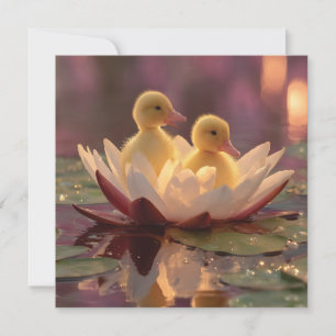 Adorable Ducklings in einer Wasserlilie-Blume Feiertagskarte