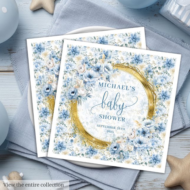 Adorable dustige blaue Blumen Goldjunge Dusche Serviette (Adorable dusty blue flowers gold boy baby shower Paper Dinner Napkins)