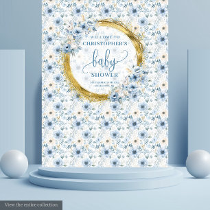 Adorable Dusty Blue Gold Baby Shower Tapestory Wandteppich