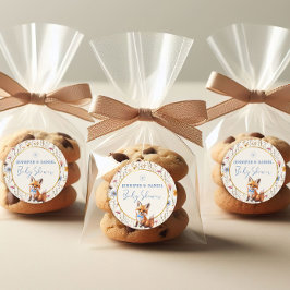 Adorable Dusty Blue Woodland Fox Baby Dusche Runder Aufkleber