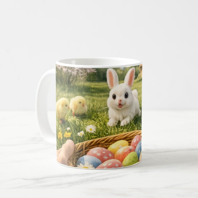 Adorable Easter Mug – Bunny, Chicks & Pastel Eggs Kaffeetasse (Vorderseite Links)