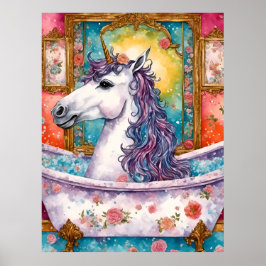Adorable Einhorn im Bad Poster