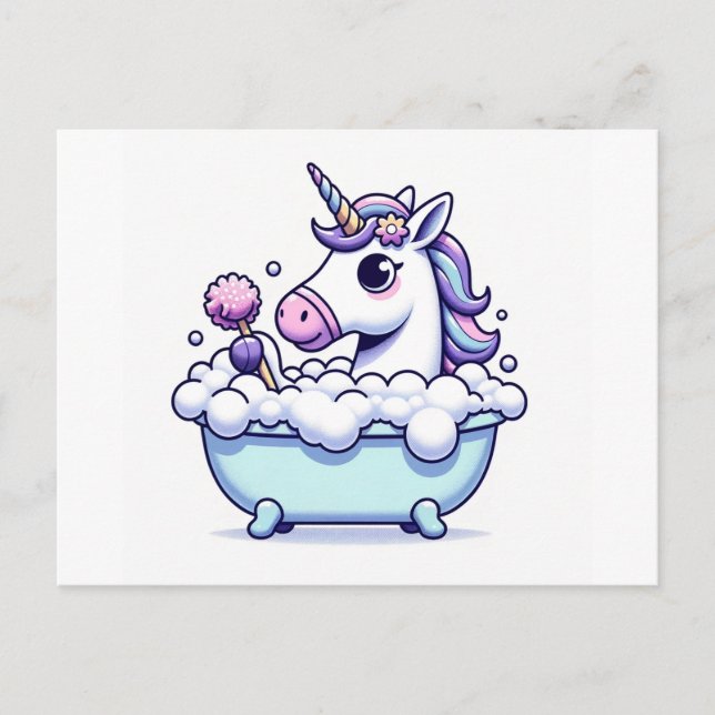 Adorable Einhorn in einer Badewanne Postkarte (Vorderseite)