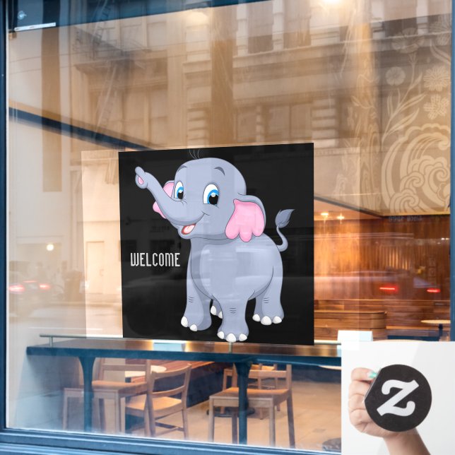 Adorable Elefant warm und einladend Board Bild Fensteraufkleber (Café-Fenster)