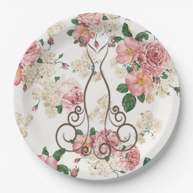 Adorable elegante Kleidung, florales Muster Person Pappteller (Vorderseite)