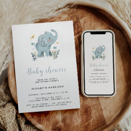 Adorable Elephant Blue Baby Boy Dusche Einladung