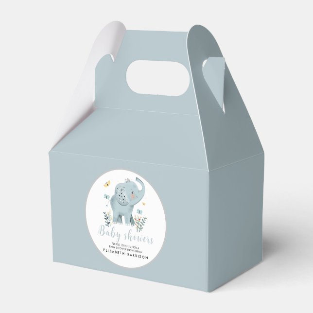 Adorable Elephant Blue Baby Boy Dusche Geschenkschachtel (Vorderseite)