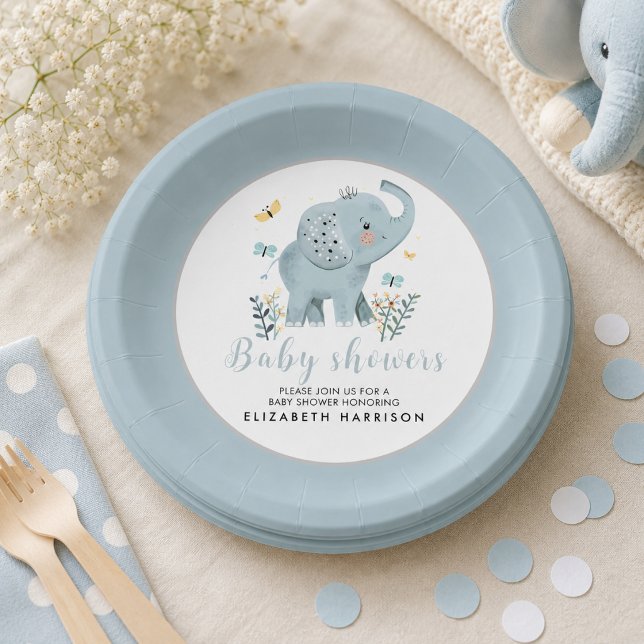 Adorable Elephant Blue Baby Boy Dusche Pappteller (Adorable Elephant Blue Baby Boy Shower Paper Plates)