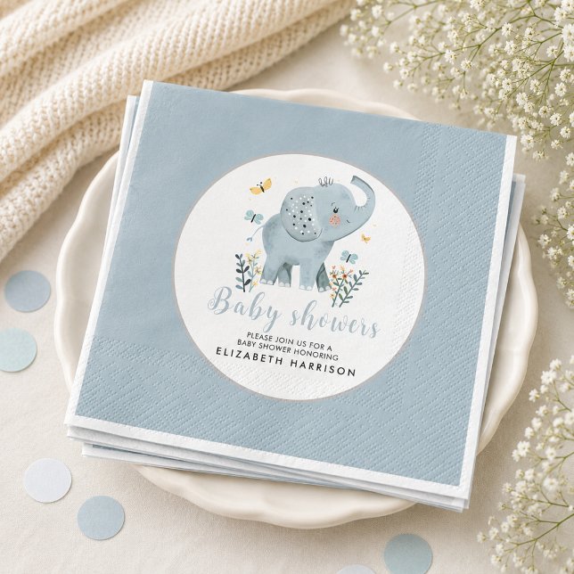 Adorable Elephant Blue Baby Boy Dusche Serviette (Adorable Elephant Blue Baby Boy Shower Napkins)