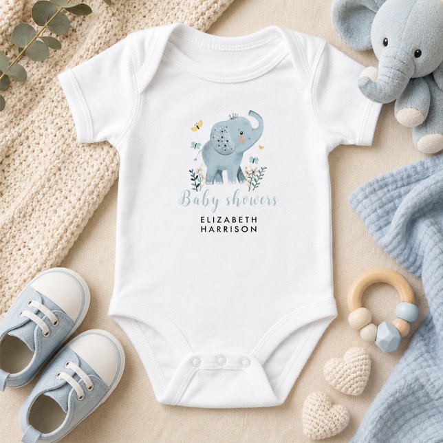 Adorable Elephant Blue Baby Boy Dusche Strampler (Adorable Elephant Blue Baby Boy Shower Bodysuit)