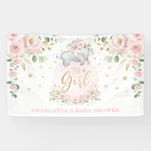 Adorable Elephant Blush Pink Bloral Baby Dusche Banner