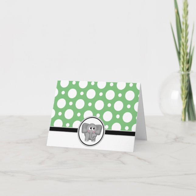 Adorable Elephant Custom Green Polka Dot Card Dankeskarte (Vorderseite)