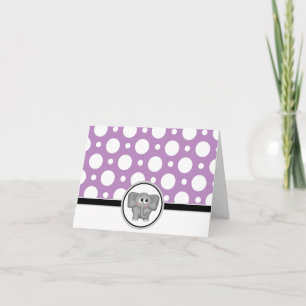 Adorable Elephant Custom Lila Polka Dot Card Dankeskarte