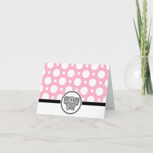Adorable Elephant custom Pink Polka Dot Card Dankeskarte (Vorderseite)