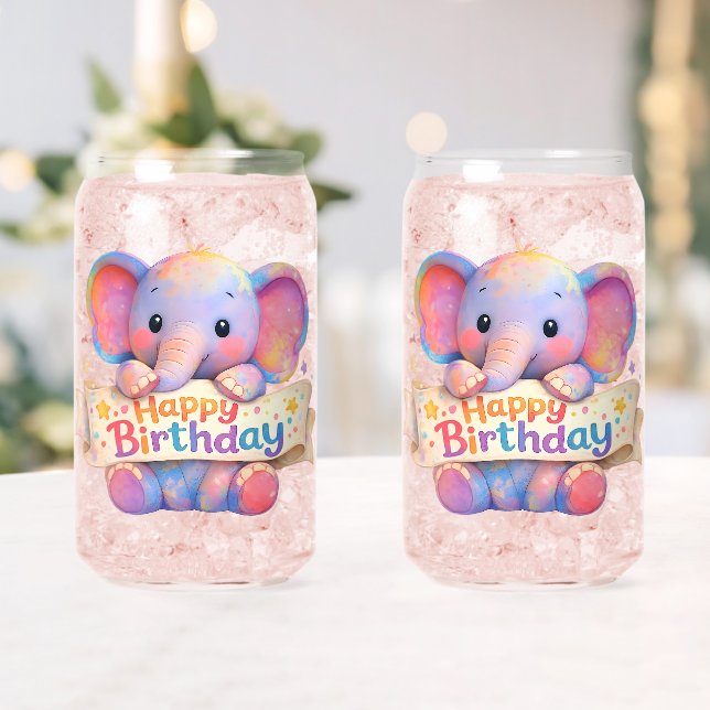 Adorable elephant, happy birthday frosted can glas (Insitu (Hochzeit))