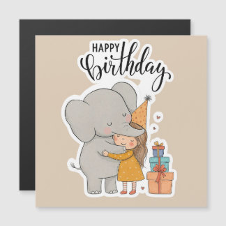 Adorable Elephant Hug Birthday Sticker Magneteinladung