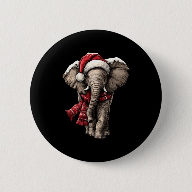 Adorable Elephant In Santa Hat Snowy Winter Christ Button (Vorderseite)
