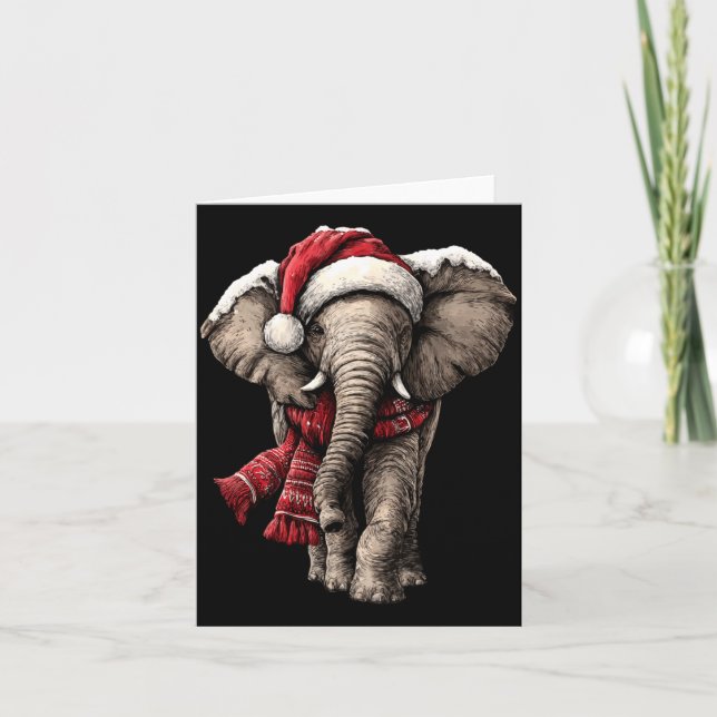 Adorable Elephant In Santa Hat Snowy Winter Christ Karte (Vorderseite)