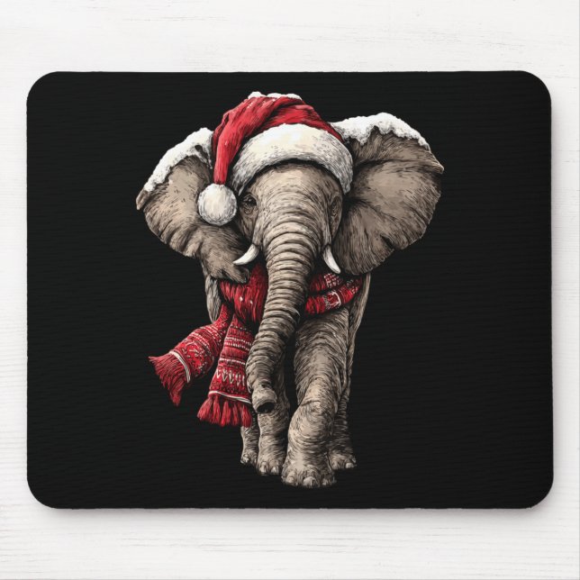 Adorable Elephant In Santa Hat Snowy Winter Christ Mousepad (Vorne)