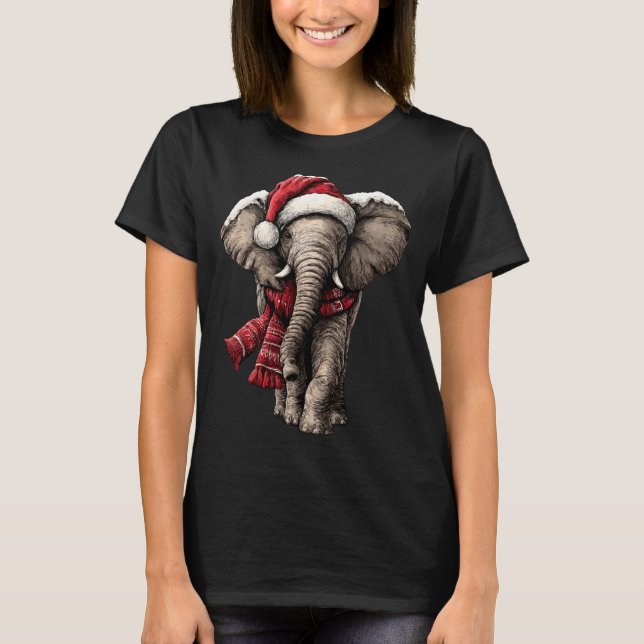 Adorable Elephant In Santa Hat Snowy Winter Christ T-Shirt (Vorderseite)